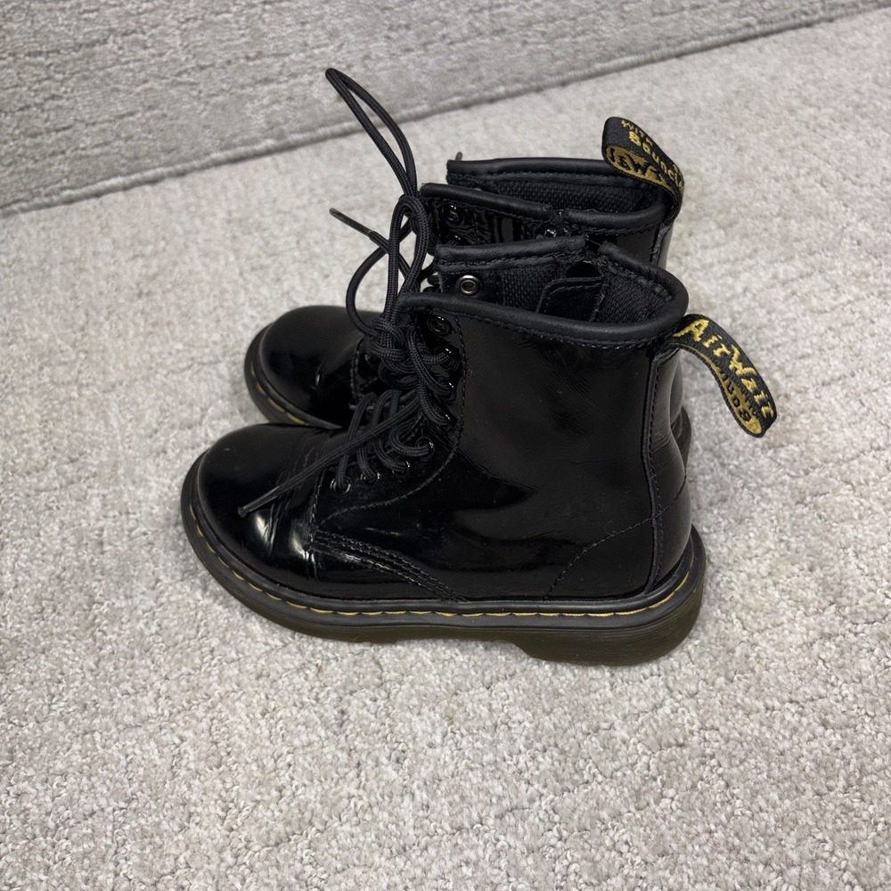 Dr Martens 1460J Black Patent Combat Boots Zip Size 12 Kids Youth 1460 J Glossy - Picture 3 of 7